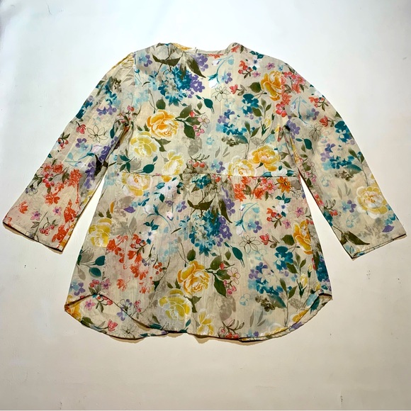 Grand & Greene Women's Neutral Floral Pleated Peasant Blouse Medium Boho Fairy - Picture 9 of 9